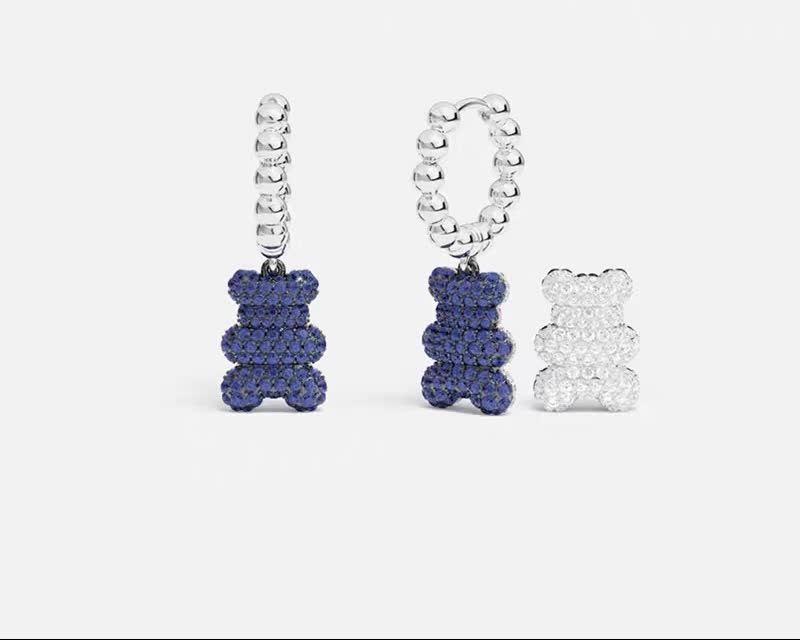 APM Monaco Silver Bear Earrings with Blue and Clear Stones